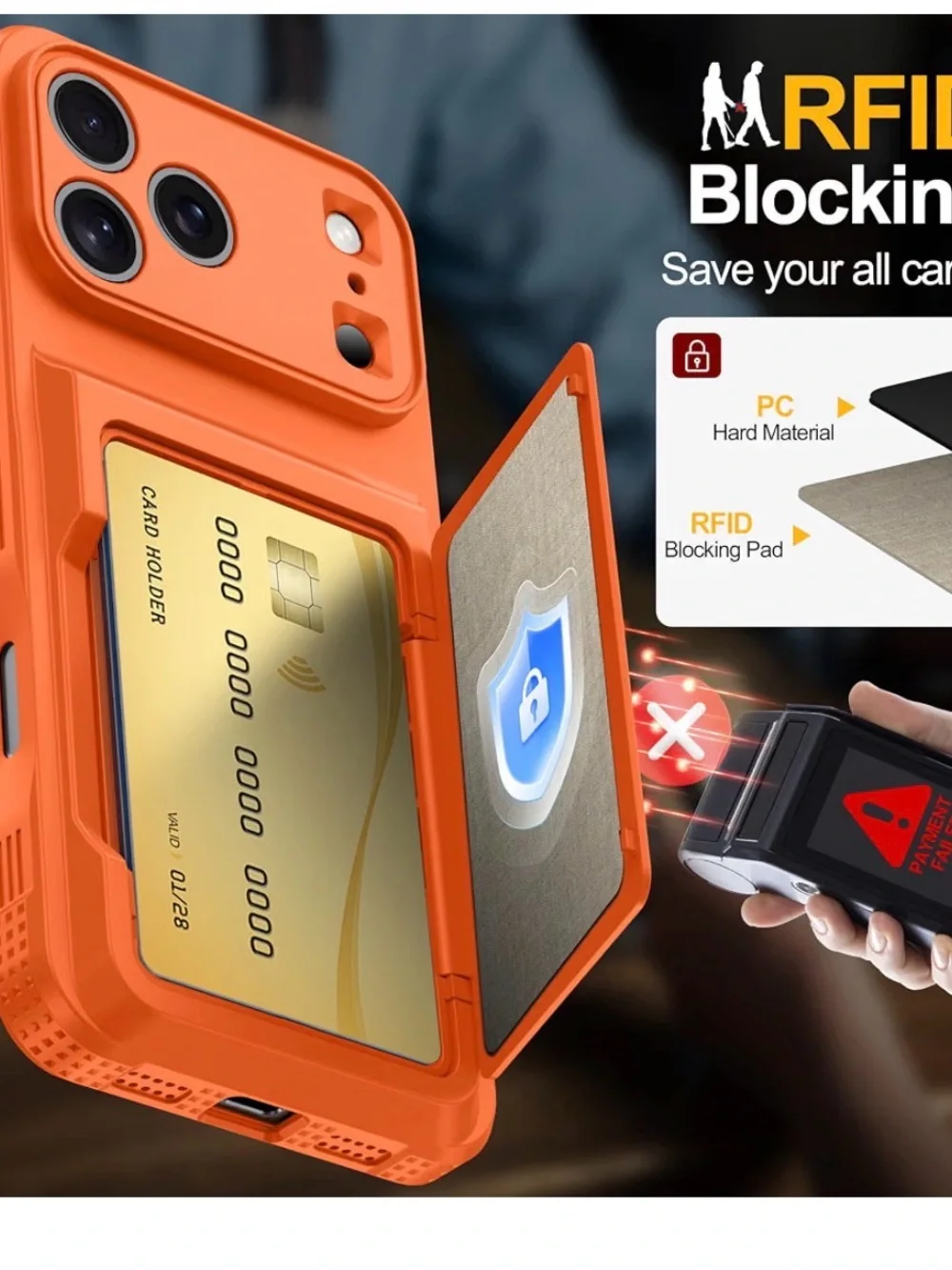 iPhone 17 Pro Rugged Wallet Case with Card Holder — Orange NEW sturdy case